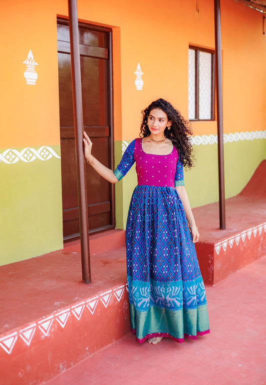 BHUMIKA BLUE POCHAMPALLY ANARKALI DRESS