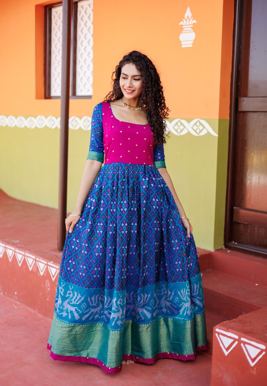 BHUMIKA BLUE POCHAMPALLY ANARKALI DRESS