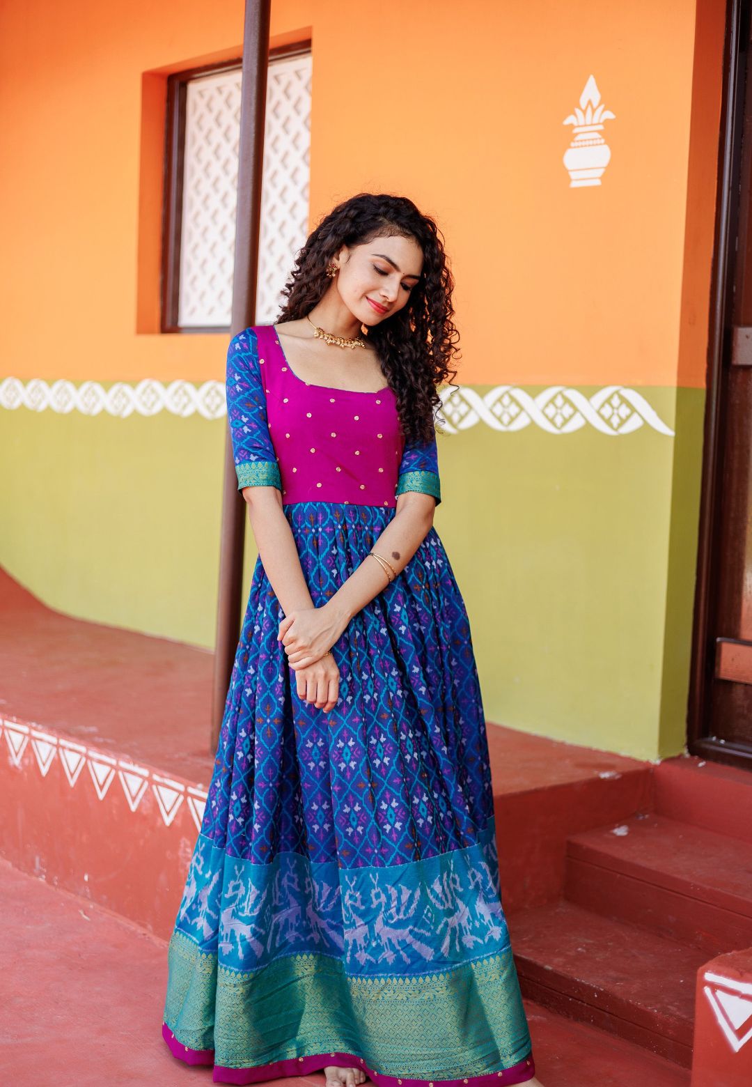 BHUMIKA BLUE POCHAMPALLY ANARKALI DRESS