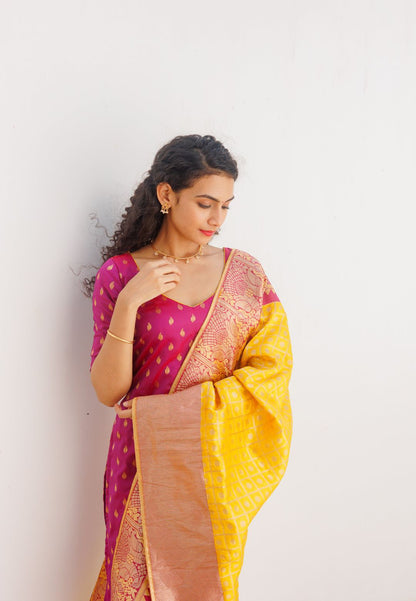 AAKRUTI MAGENTA YELLOW KURTA AND DUPATTA SET