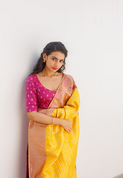 AAKRUTI MAGENTA YELLOW KURTA AND DUPATTA SET