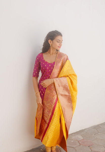 AAKRUTI MAGENTA YELLOW KURTA AND DUPATTA SET