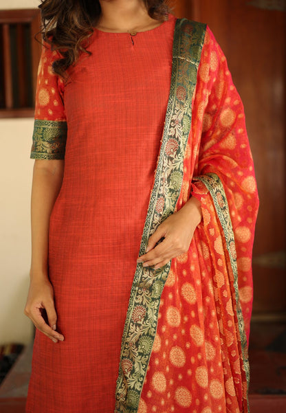 ORANGE RACHNA CHANDERI SUIT SET