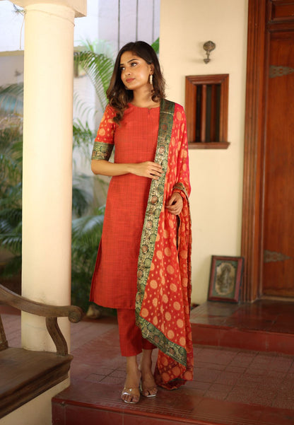 ORANGE RACHNA CHANDERI SUIT SET