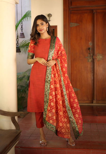 ORANGE RACHNA CHANDERI SUIT SET