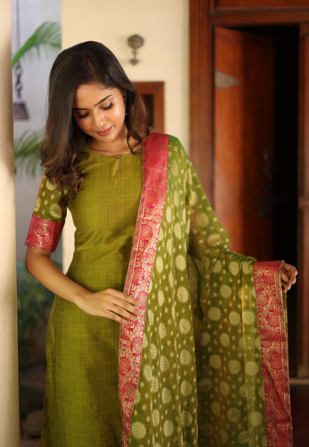 GREEN RACHNA CHANDERI SUIT SET