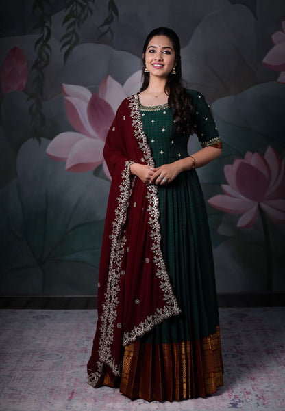 BOTTLE GREEN NARAYANPET ANARKALI SET