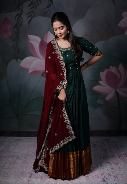 BOTTLE GREEN NARAYANPET ANARKALI SET