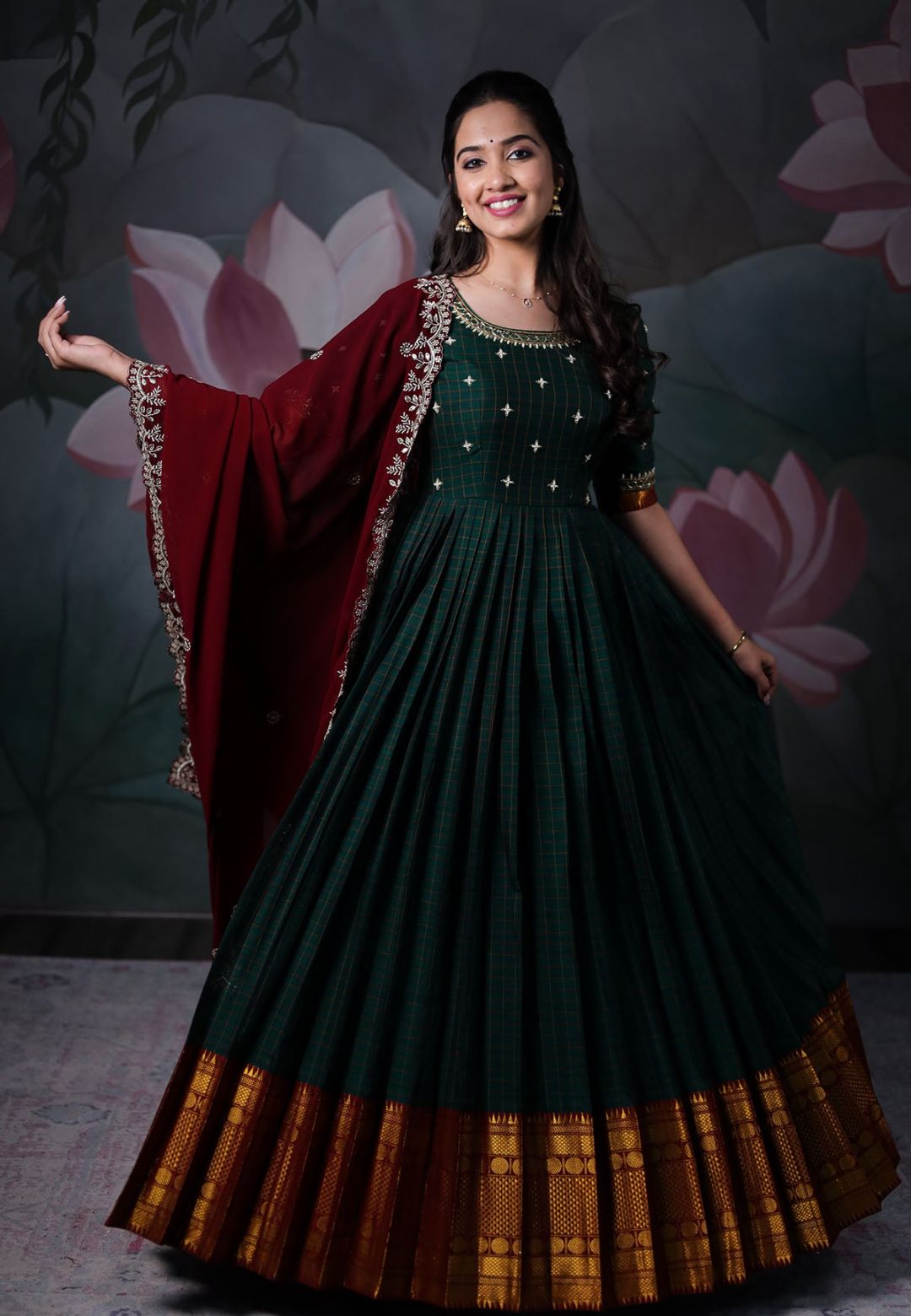 BOTTLE GREEN NARAYANPET ANARKALI SET