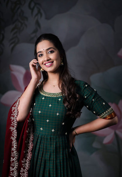 BOTTLE GREEN NARAYANPET ANARKALI SET