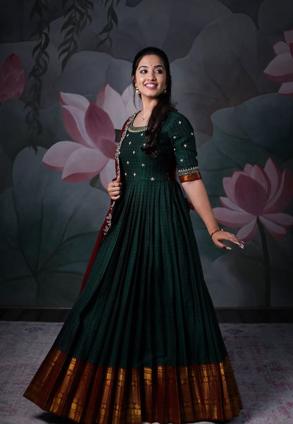 BOTTLE GREEN NARAYANPET ANARKALI SET