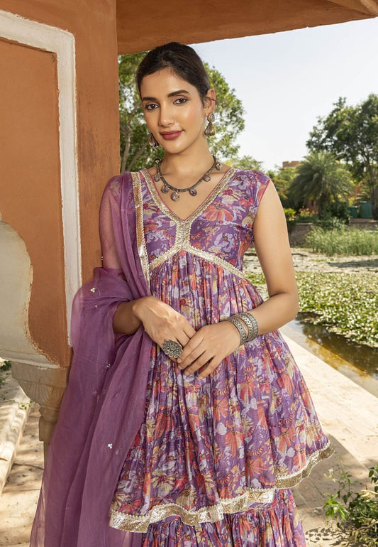 PURPLE RASYA CHANDERI SHARARA SET