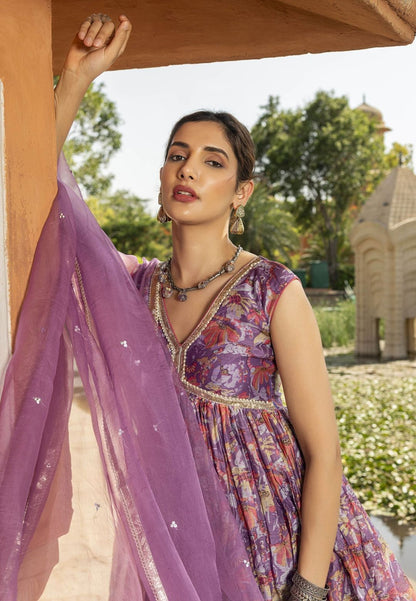 PURPLE RASYA CHANDERI SHARARA SET