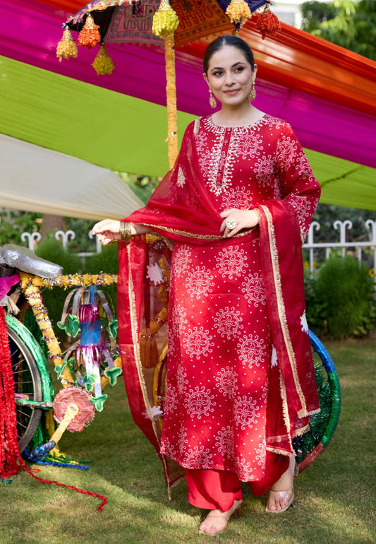 MAROON VAIDEHI BANDHANI CHANDERI SUIT SET