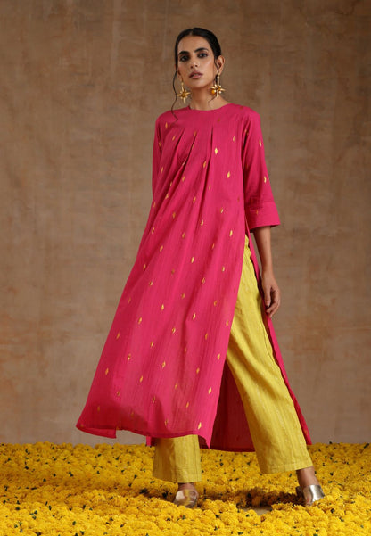 PINK GREEN COTTON RELAXED KURTA SET