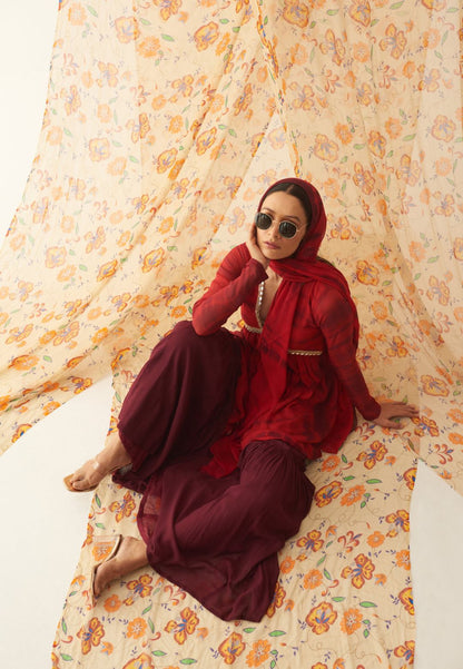 RED RUBY SHIBORI  SHARARA SET