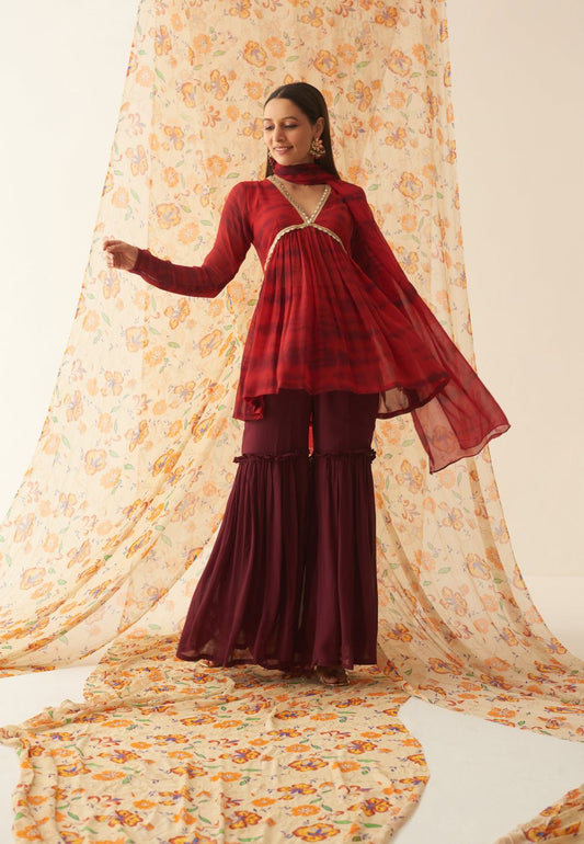 RED RUBY SHIBORI  SHARARA SET