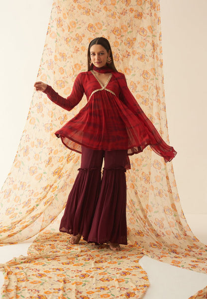 RED RUBY SHIBORI  SHARARA SET