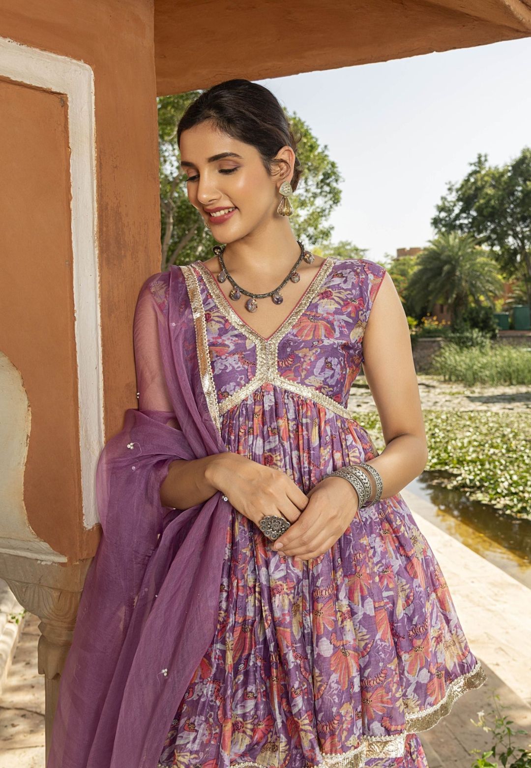 PURPLE RASYA CHANDERI SHARARA SET