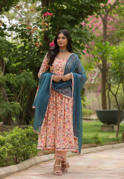 PEACH COTTON ANARKALI SUIT SET