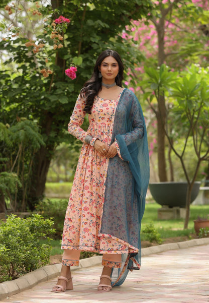 PEACH COTTON ANARKALI SUIT SET