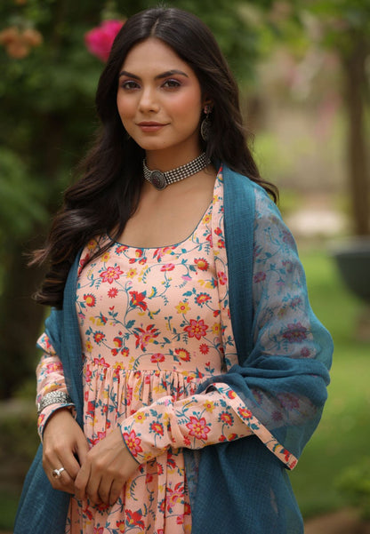 PEACH COTTON ANARKALI SUIT SET