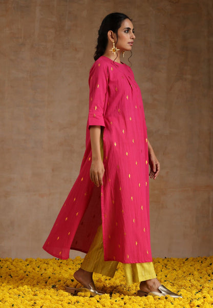 PINK GREEN COTTON RELAXED KURTA SET