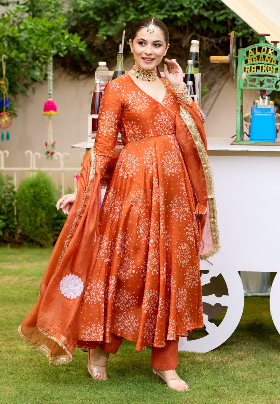 ORANGE KAHANI BANDHANI CHANDERI SUIT SET