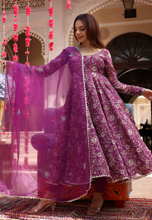 PURPLE LAVENDER HUES CHANDERI SUIT SET