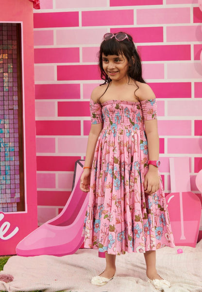 PINK RAPUNZAL SMOCKED COTTON DRES