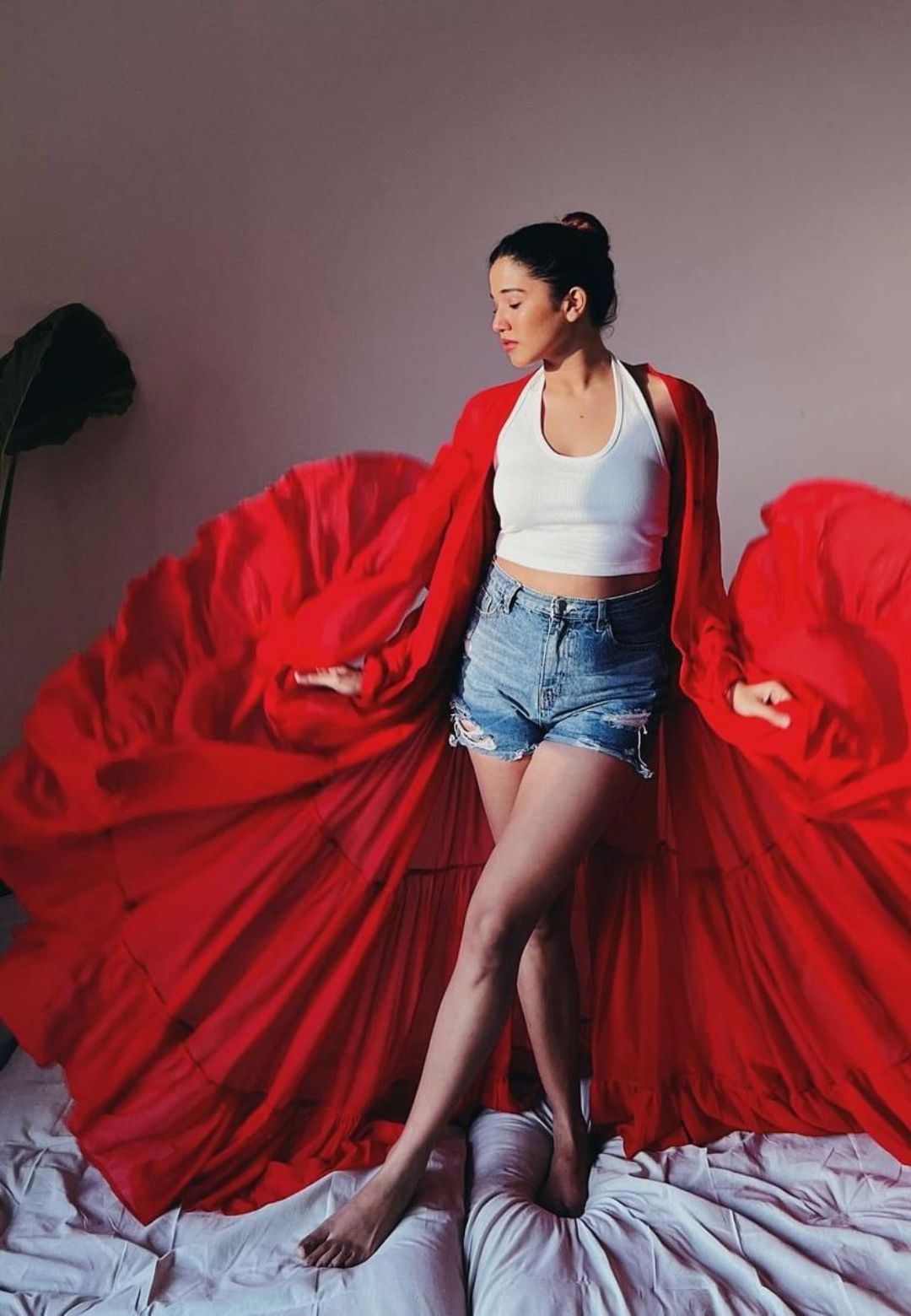 RED TIERED SHRUG