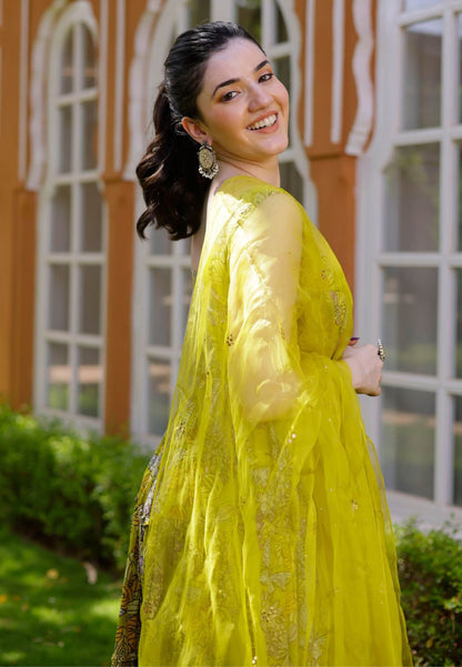 MUSTARD GREEN HETVI COTTON SUIT SET