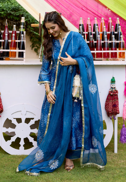 BLUE BANDHANI CHANDERI SUIT SET
