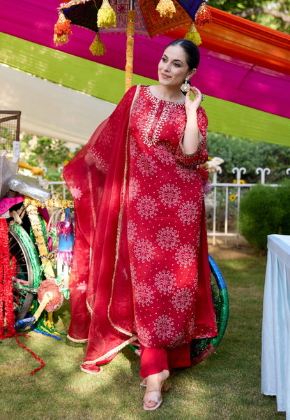 MAROON VAIDEHI BANDHANI CHANDERI SUIT SET
