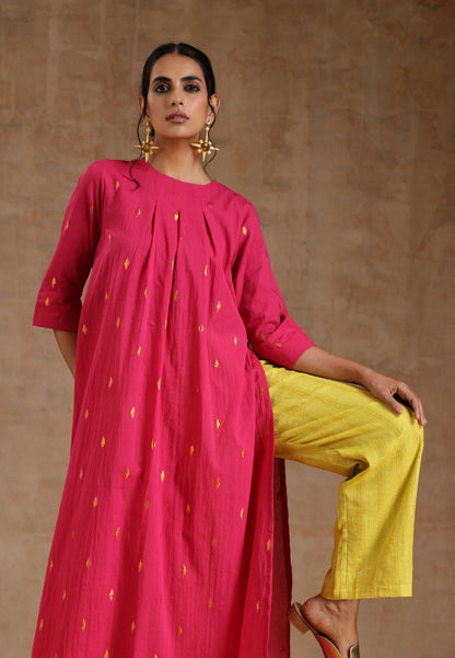 PINK GREEN COTTON RELAXED KURTA SET