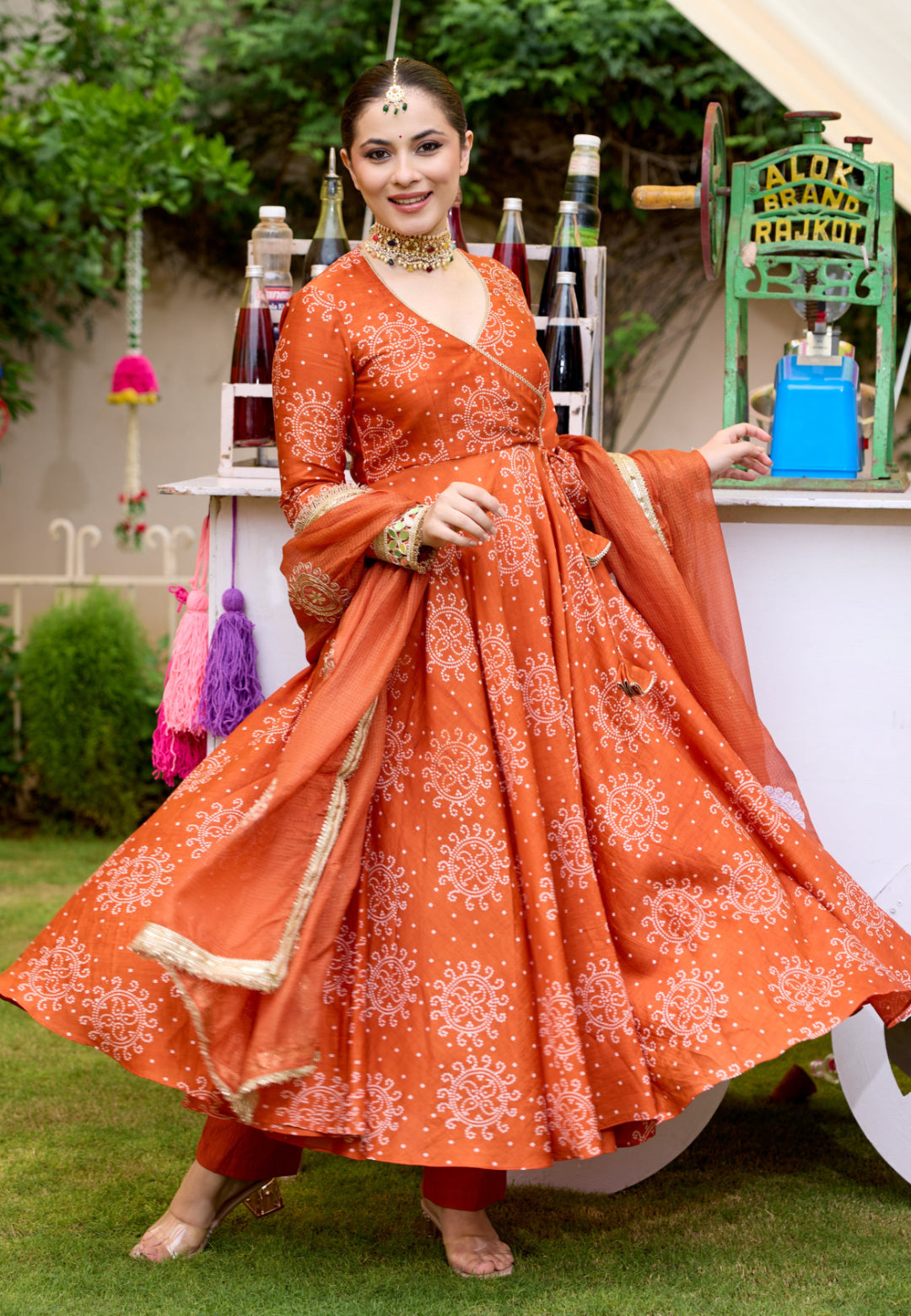 ORANGE KAHANI BANDHANI CHANDERI SUIT SET