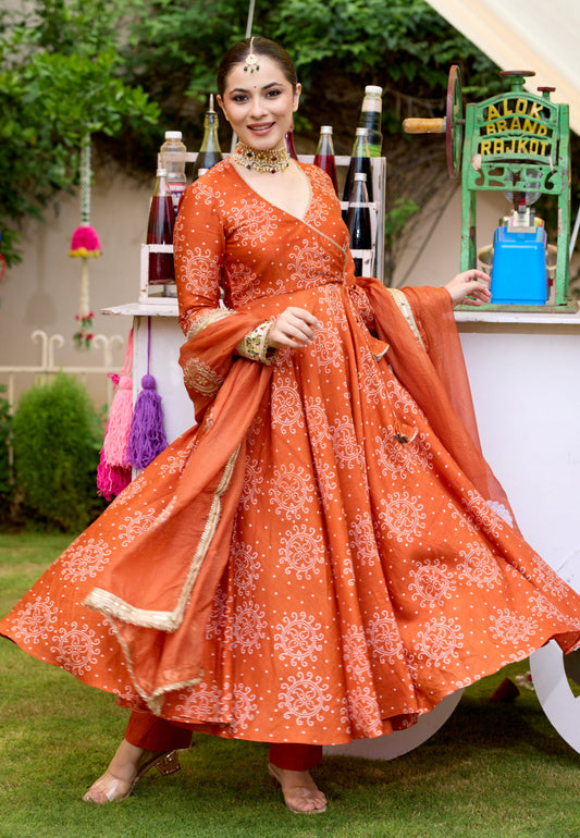 ORANGE KAHANI BANDHANI CHANDERI SUIT SET