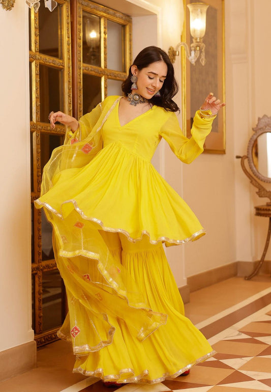 YELLOW FALAK GOTAPATTI GEORGETTE SUIT SET