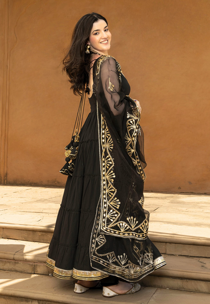 BLACK KAMYA GOTAPATTI COTTON SUIT SET