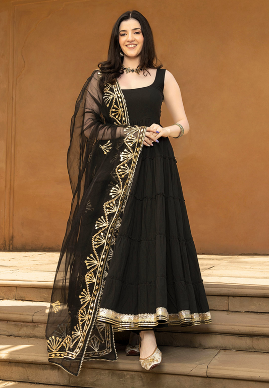 BLACK KAMYA GOTAPATTI COTTON SUIT SET