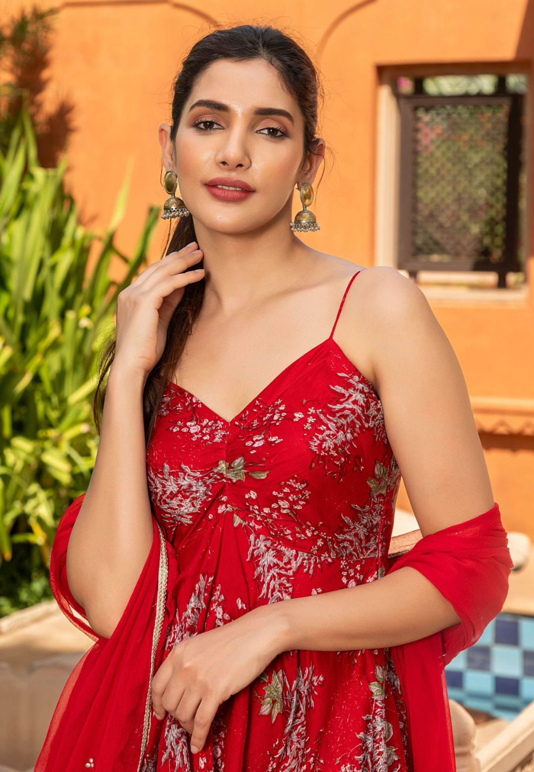 RED DAHR CHANDERI SUIT SET