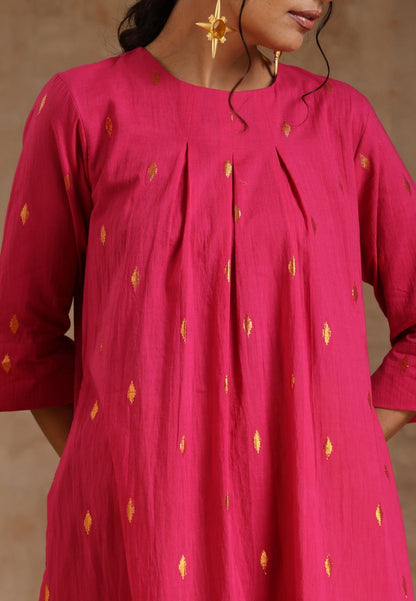 PINK GREEN COTTON RELAXED KURTA SET