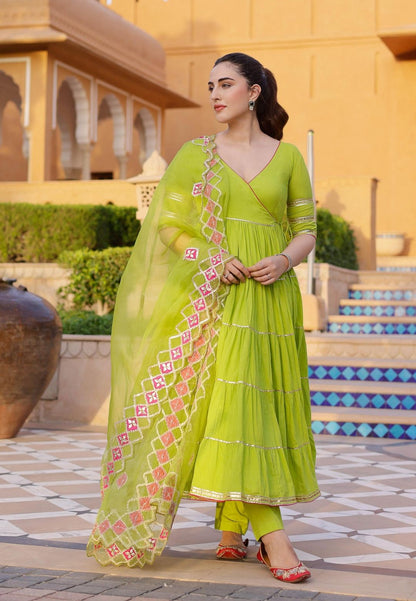 GREEN IRYA GOTAPATTI COTTON SUIT SET