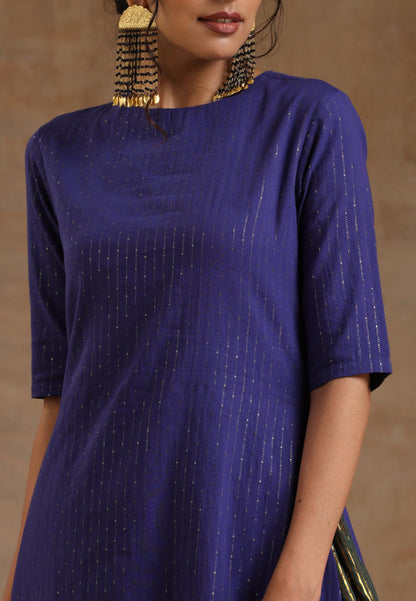BLUE GOLD COTTON HIGH SLIT KURTA SET