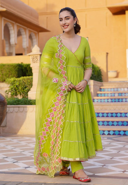 GREEN IRYA GOTAPATTI COTTON SUIT SET