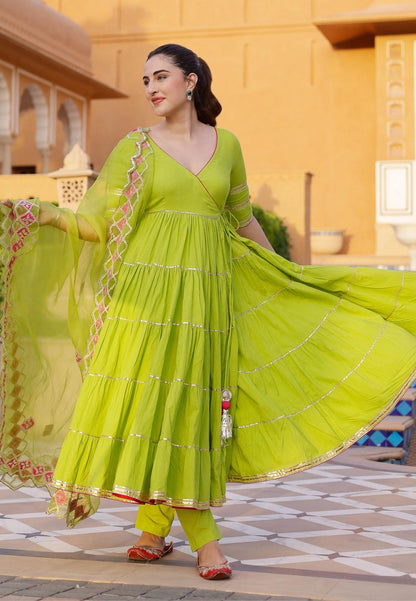 GREEN IRYA GOTAPATTI COTTON SUIT SET