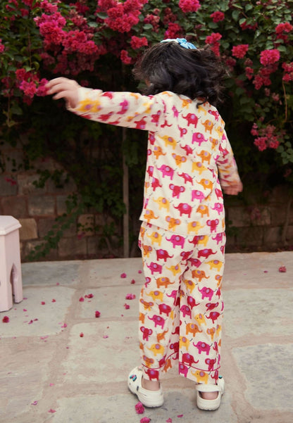 PINK YELLOW ELEPHANTS COTTON NIGHT SUIT