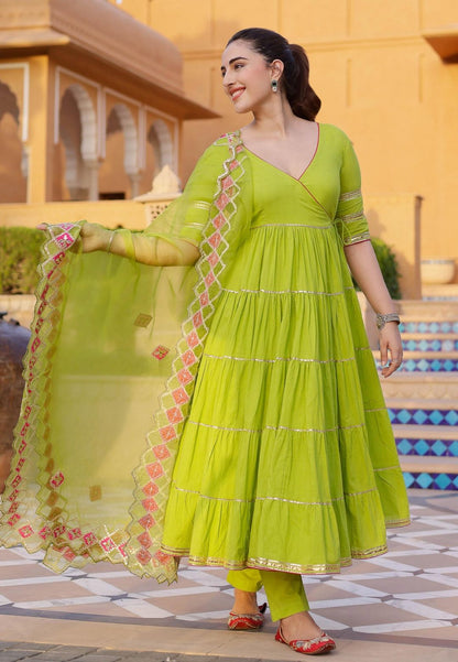 GREEN IRYA GOTAPATTI COTTON SUIT SET