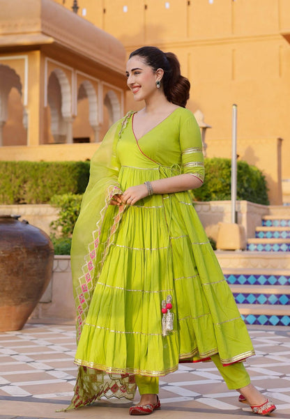 GREEN IRYA GOTAPATTI COTTON SUIT SET