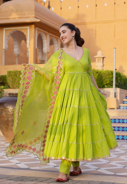 GREEN IRYA GOTAPATTI COTTON SUIT SET